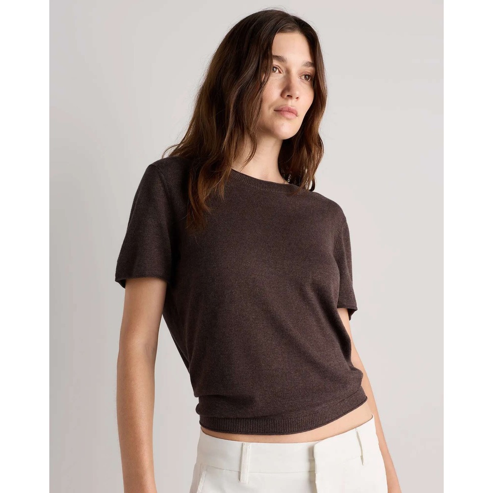 Quince Cotton Cashmere Relaxed Sweater Tee Mocha Heather Medium NWT